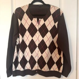 Lands End Women’s Argyle Button Up Size 2X Cardigan